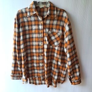 Pol Plaid Orange and White Shirt